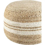 Pouf tissé à rayures style ferme – Marron/Rose / Marron clair/Blanc, Jute & Polybilles style Cottage, Utilisation individuelle