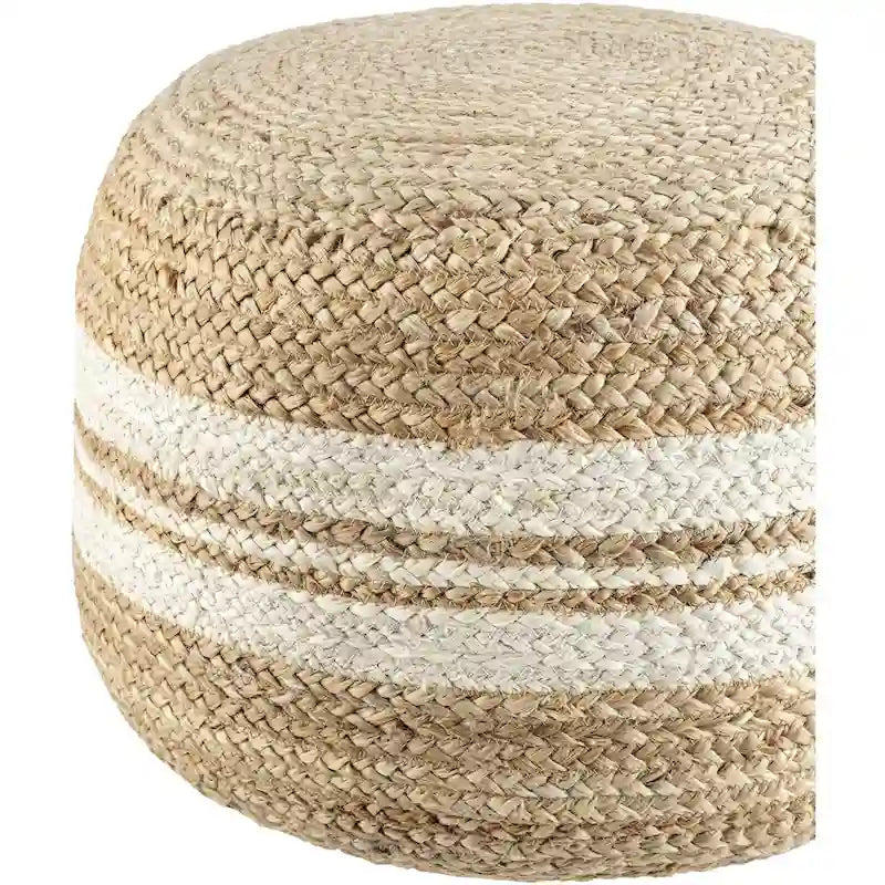 Pouf tissé à rayures style ferme – Marron/Rose / Marron clair/Blanc, Jute & Polybilles style Cottage, Utilisation individuelle
