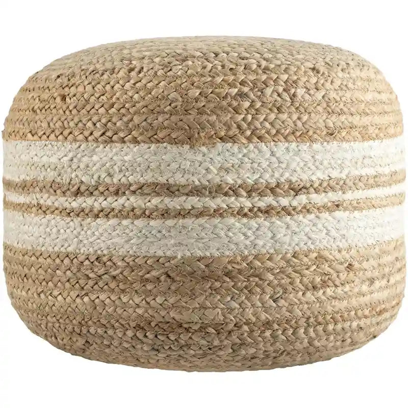 Pouf tissé à rayures style ferme – Marron/Rose / Marron clair/Blanc, Jute & Polybilles style Cottage, Utilisation individuelle