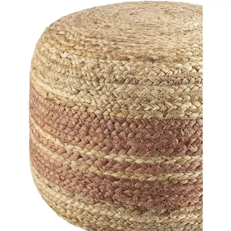 Pouf tissé à rayures style ferme – Marron/Rose / Marron clair/Blanc, Jute & Polybilles style Cottage, Utilisation individuelle