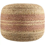 Pouf tissé à rayures style ferme – Marron/Rose / Marron clair/Blanc, Jute & Polybilles style Cottage, Utilisation individuelle