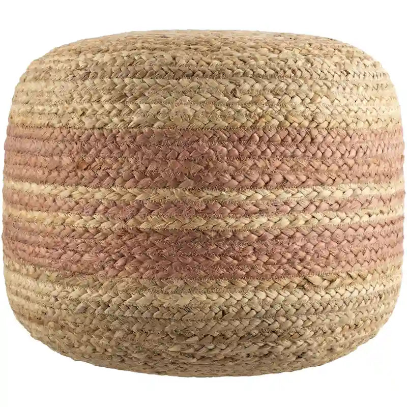 Pouf tissé à rayures style ferme – Marron/Rose / Marron clair/Blanc, Jute & Polybilles style Cottage, Utilisation individuelle