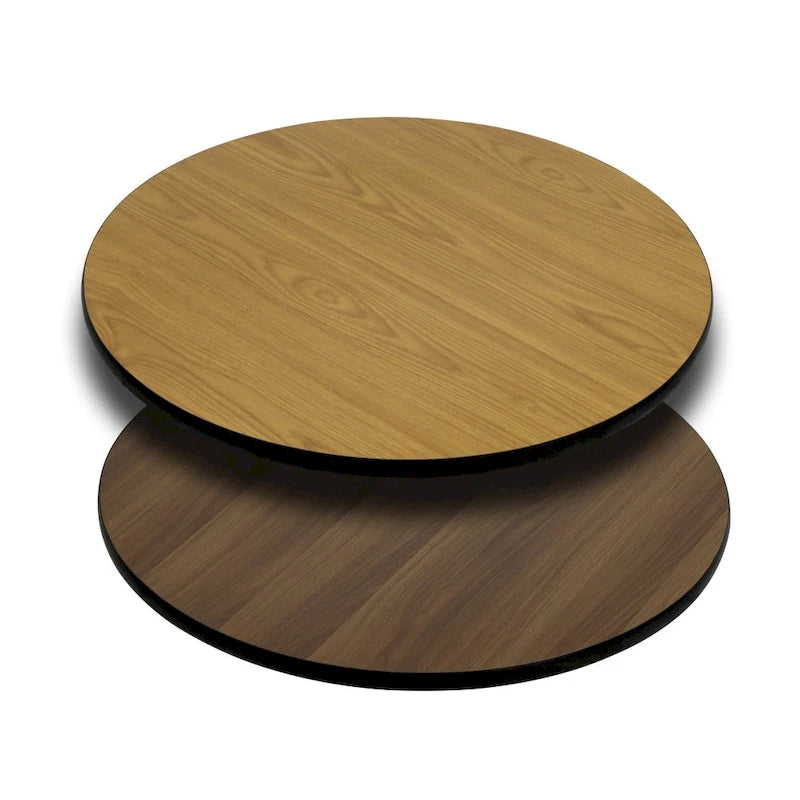 Plateau de table rond réversible en stratifié Noyer naturel/Blanc/Gris pour 4 personnes