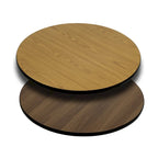 Plateau de table rond réversible en stratifié Noyer naturel/Blanc/Gris pour 4 personnes