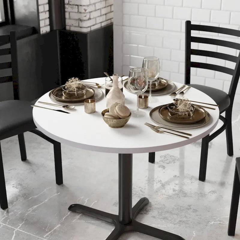 Plateau de table rond réversible en stratifié Noyer naturel/Blanc/Gris pour 4 personnes