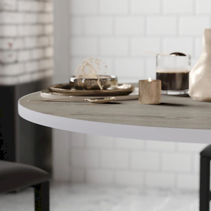 Plateau de table rond réversible en stratifié Noyer naturel/Blanc/Gris pour 4 personnes