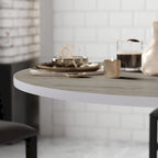 Plateau de table rond réversible en stratifié Noyer naturel/Blanc/Gris pour 4 personnes