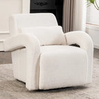 Fauteuil en tissu bouclette Teddy avec accoudoirs incurvés – Blanc, coussin épais et moderne, pour une personne