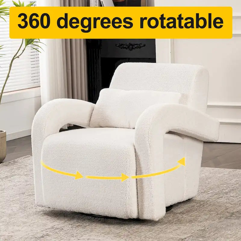 Fauteuil en tissu bouclette Teddy avec accoudoirs incurvés – Blanc, coussin épais et moderne, pour une personne