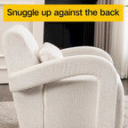 Fauteuil en tissu bouclette Teddy avec accoudoirs incurvés – Blanc, coussin épais et moderne, pour une personne