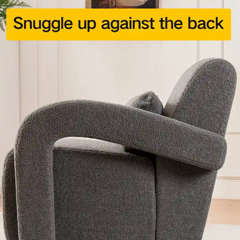 Fauteuil en tissu bouclette Teddy avec accoudoirs incurvés – Blanc, coussin épais et moderne, pour une personne
