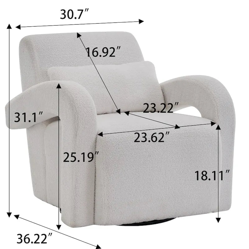 Fauteuil en tissu bouclette Teddy avec accoudoirs incurvés – Blanc, coussin épais et moderne, pour une personne
