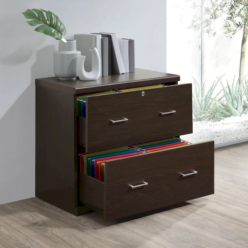 Classeur latéral à 2 tiroirs verrouillables en grain de bois expresso / naturel / blanc / noir pour 1