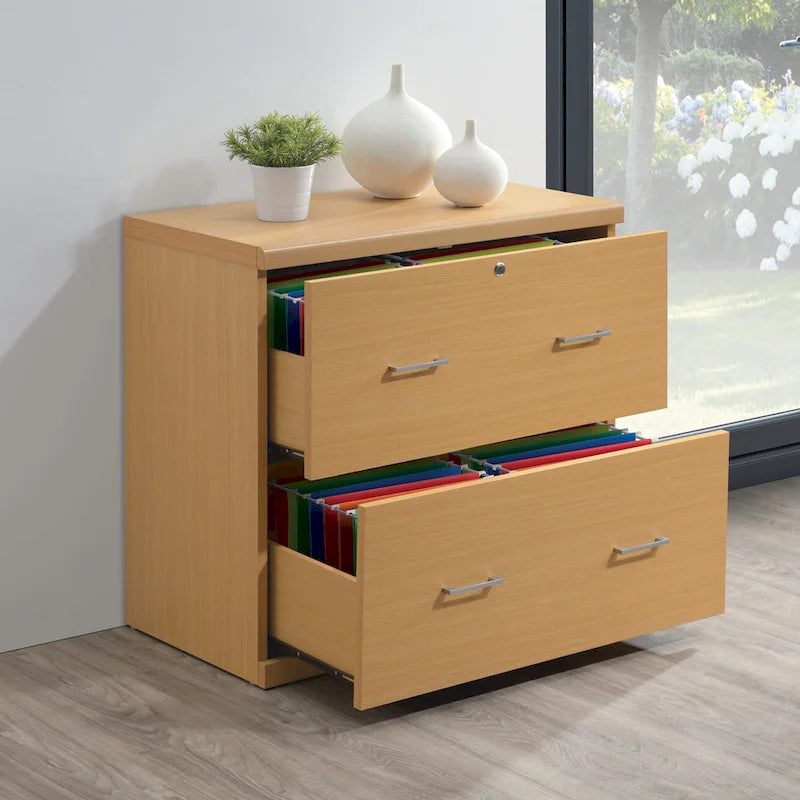 Classeur latéral à 2 tiroirs verrouillables en grain de bois expresso / naturel / blanc / noir pour 1