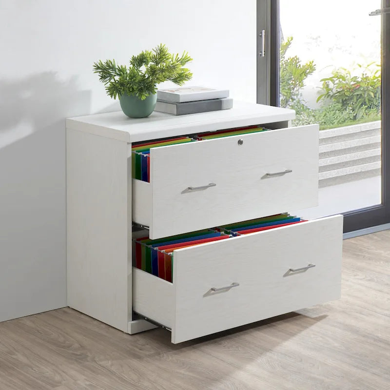 Classeur latéral à 2 tiroirs verrouillables en grain de bois expresso / naturel / blanc / noir pour 1