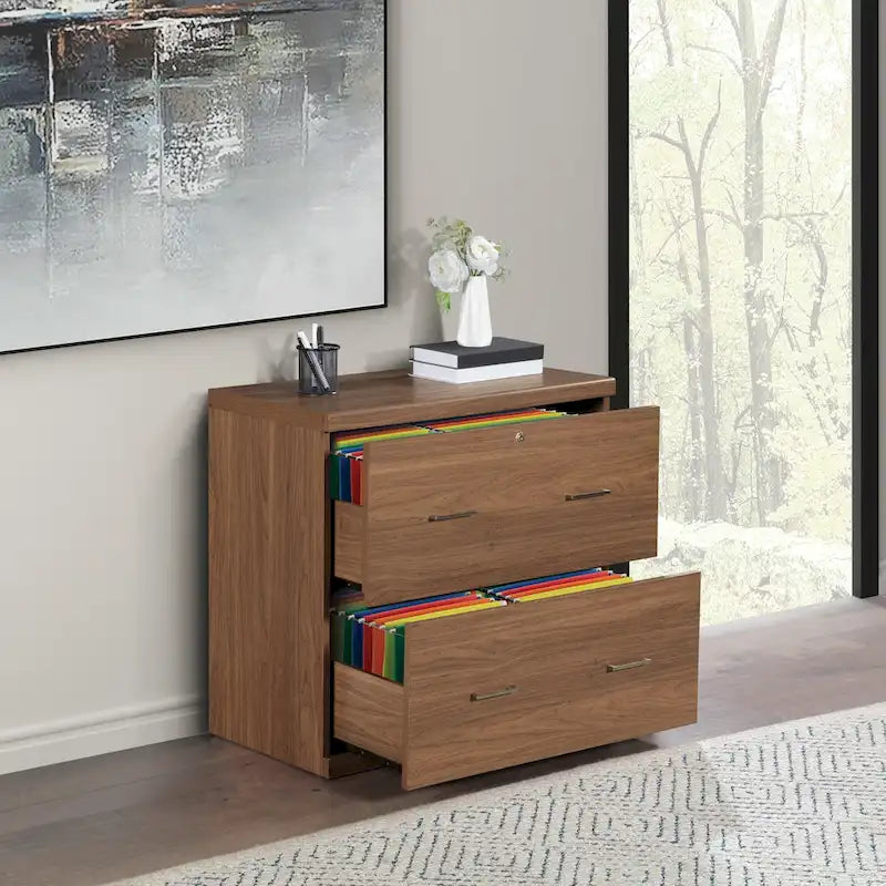 Classeur latéral à 2 tiroirs verrouillables en grain de bois expresso / naturel / blanc / noir pour 1