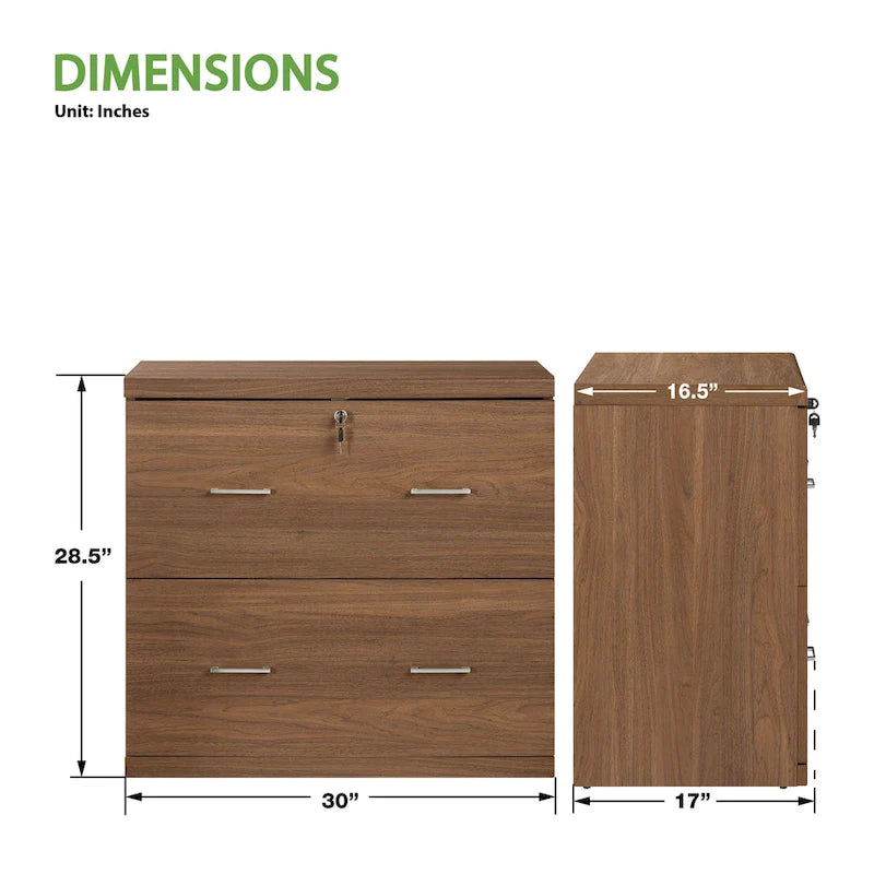 Classeur latéral à 2 tiroirs verrouillables en grain de bois expresso / naturel / blanc / noir pour 1