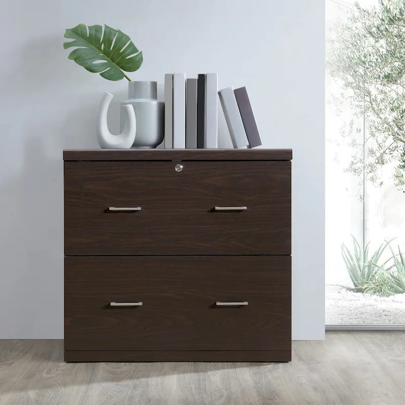 Classeur latéral à 2 tiroirs verrouillables en grain de bois expresso / naturel / blanc / noir pour 1