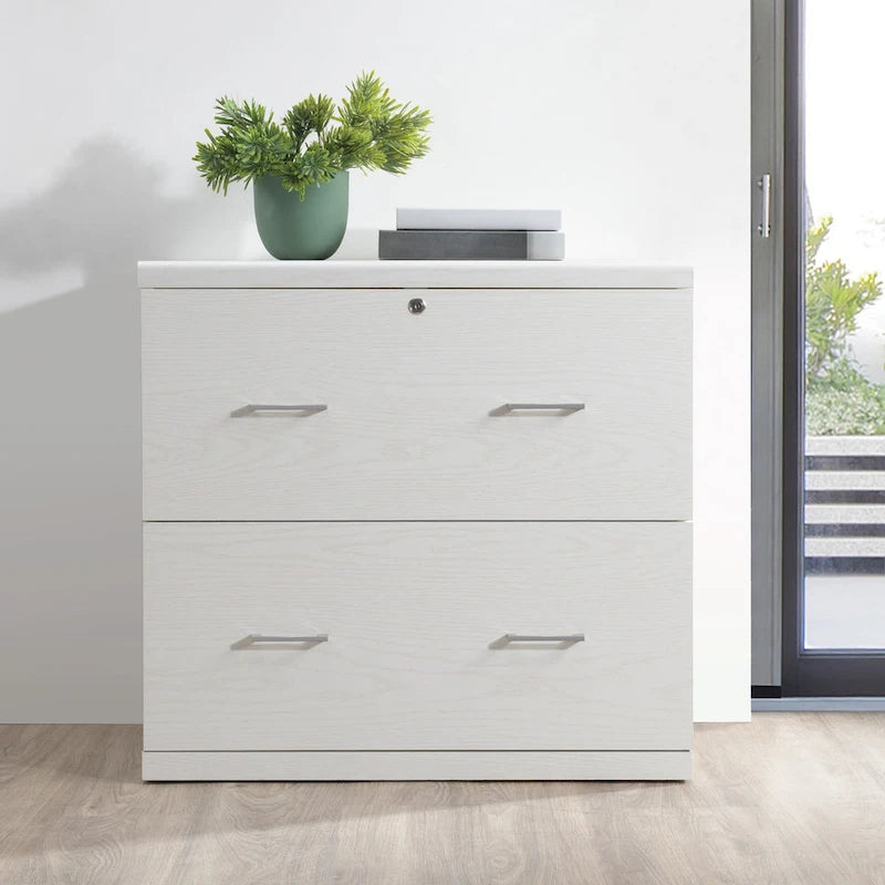 Classeur latéral à 2 tiroirs verrouillables en grain de bois expresso / naturel / blanc / noir pour 1