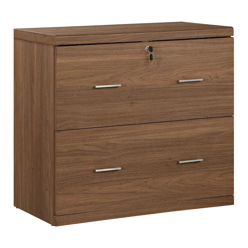 Classeur latéral à 2 tiroirs verrouillables en grain de bois expresso / naturel / blanc / noir pour 1