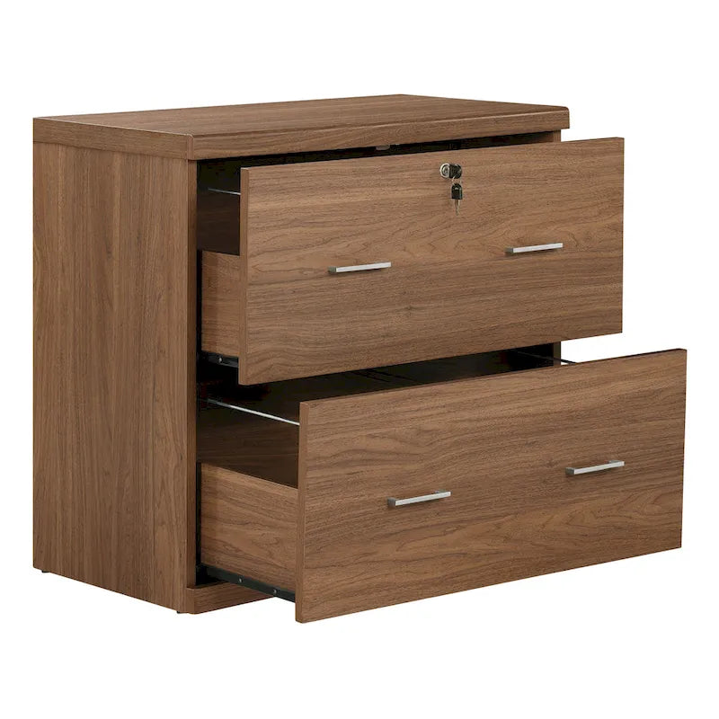 Classeur latéral à 2 tiroirs verrouillables en grain de bois expresso / naturel / blanc / noir pour 1