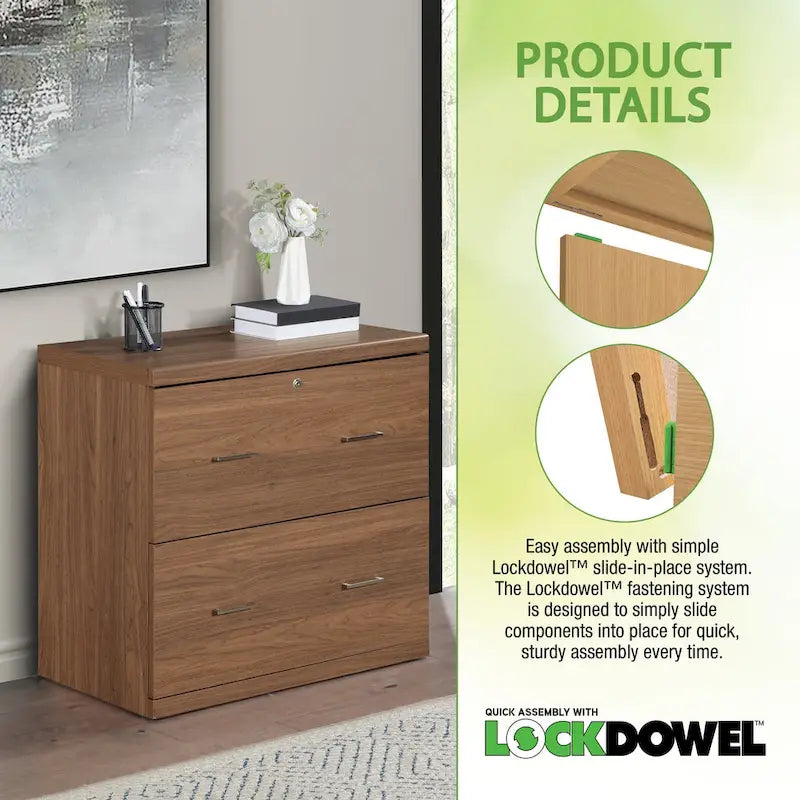 Classeur latéral à 2 tiroirs verrouillables en grain de bois expresso / naturel / blanc / noir pour 1