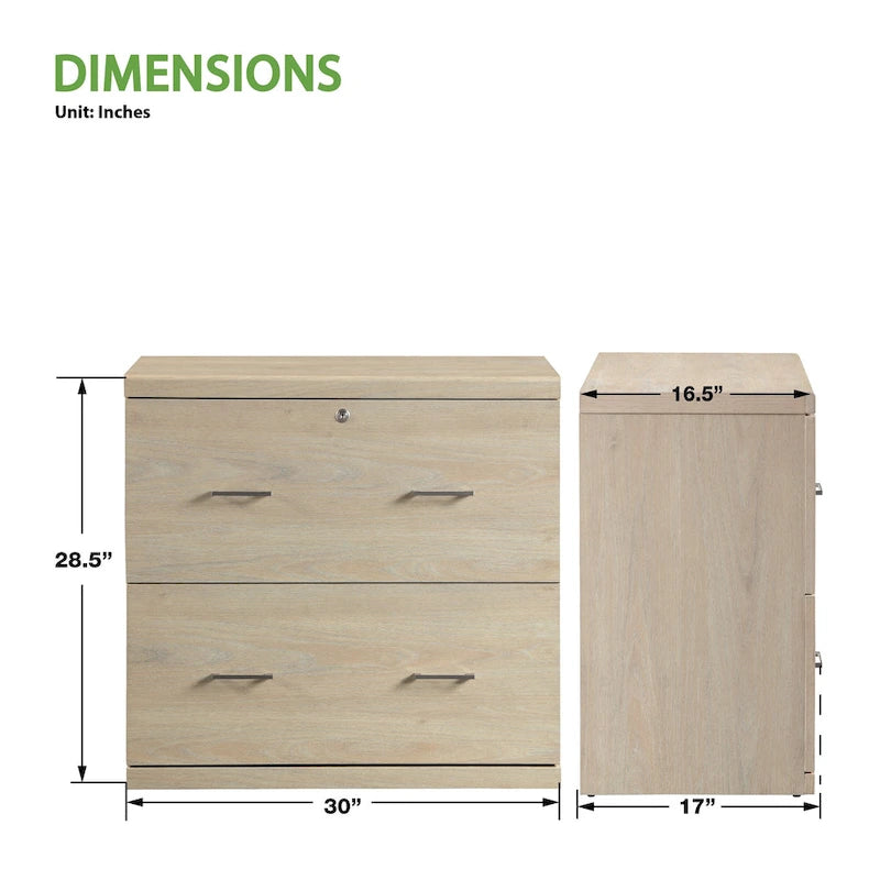 Classeur latéral à 2 tiroirs verrouillables en grain de bois expresso / naturel / blanc / noir pour 1