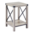 Table d'appoint carrée avec étagère – Gris délavé / Teck, Bois et métal style ferme, Usage individuel