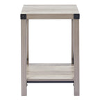 Table d'appoint carrée avec étagère – Gris délavé / Teck, Bois et métal style ferme, Usage individuel