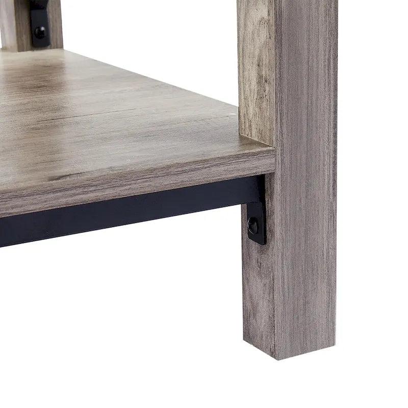 Table d'appoint carrée avec étagère – Gris délavé / Teck, Bois et métal style ferme, Usage individuel