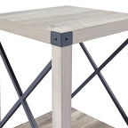 Table d'appoint carrée avec étagère – Gris délavé / Teck, Bois et métal style ferme, Usage individuel