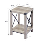 Table d'appoint carrée avec étagère – Gris délavé / Teck, Bois et métal style ferme, Usage individuel