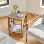 Table d'appoint carrée avec étagère – Gris délavé / Teck, Bois et métal style ferme, Usage individuel