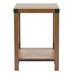 Table d'appoint carrée avec étagère – Gris délavé / Teck, Bois et métal style ferme, Usage individuel