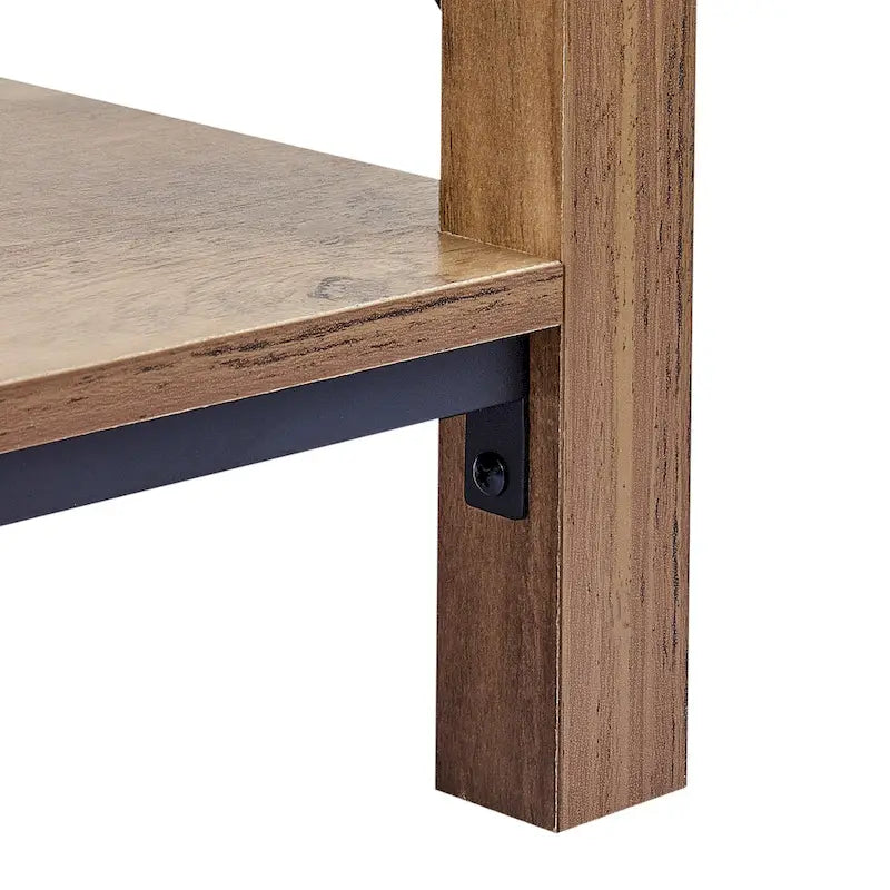 Table d'appoint carrée avec étagère – Gris délavé / Teck, Bois et métal style ferme, Usage individuel
