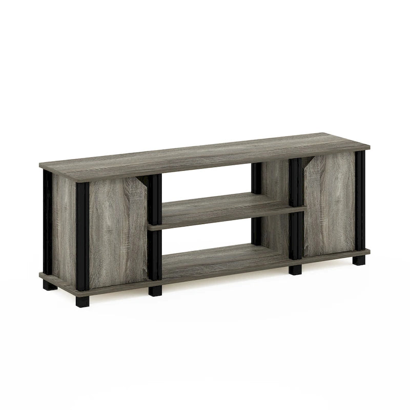 Meuble TV avec étagères ouvertes et 2 portes d'armoire – Chêne français et noir / Espresso et noir, Bois composite moderne, 1 à 2 utilisateurs