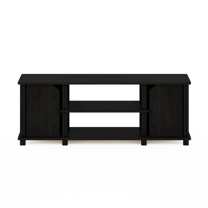 Meuble TV avec étagères ouvertes et 2 portes d'armoire – Chêne français et noir / Espresso et noir, Bois composite moderne, 1 à 2 utilisateurs