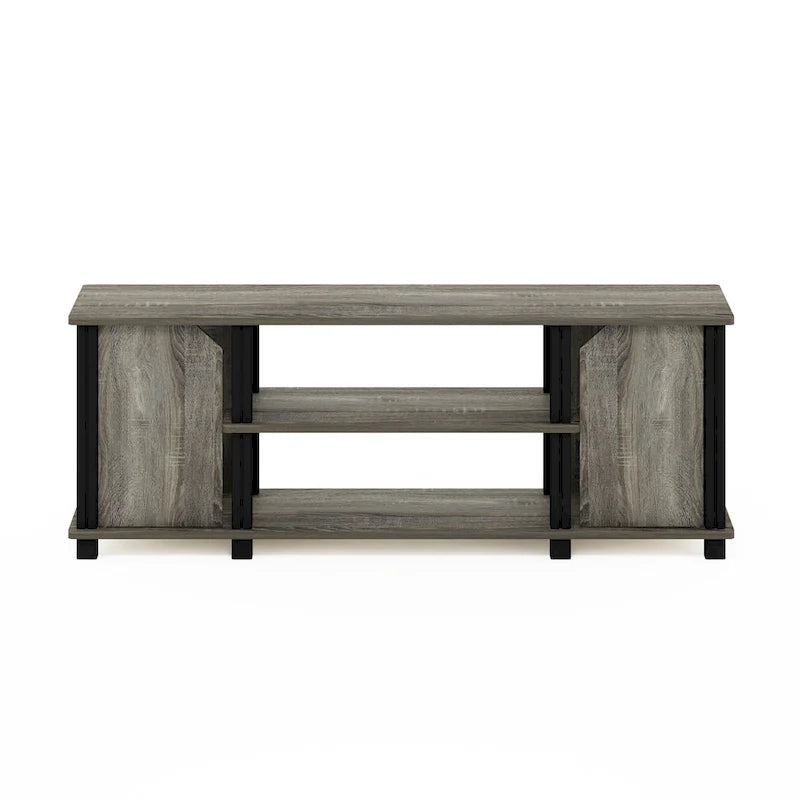 Meuble TV avec étagères ouvertes et 2 portes d'armoire – Chêne français et noir / Espresso et noir, Bois composite moderne, 1 à 2 utilisateurs
