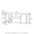 Meuble TV avec étagères ouvertes et 2 portes d'armoire – Chêne français et noir / Espresso et noir, Bois composite moderne, 1 à 2 utilisateurs