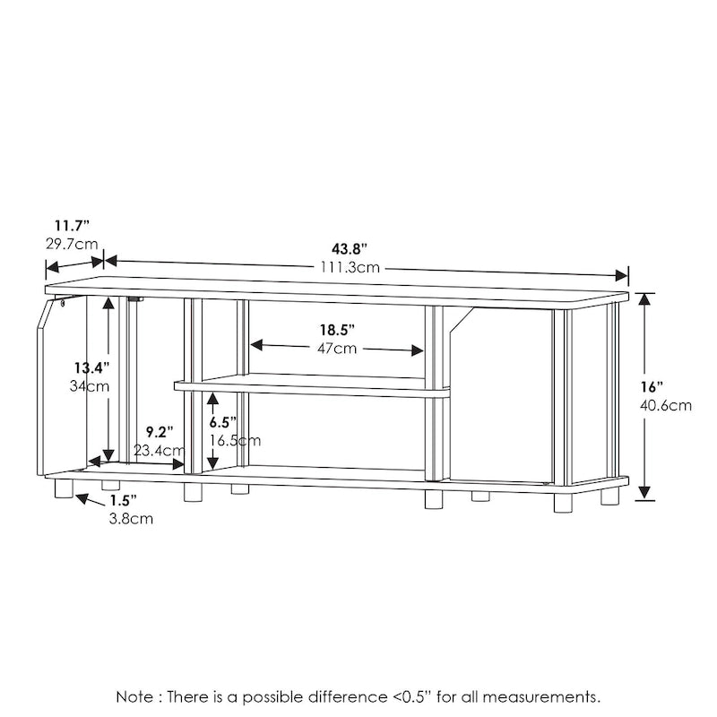 Meuble TV avec étagères ouvertes et 2 portes d'armoire – Chêne français et noir / Espresso et noir, Bois composite moderne, 1 à 2 utilisateurs