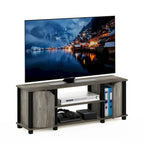 Meuble TV avec étagères ouvertes et 2 portes d'armoire – Chêne français et noir / Espresso et noir, Bois composite moderne, 1 à 2 utilisateurs