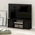 Meuble TV avec étagères ouvertes et 2 portes d'armoire – Chêne français et noir / Espresso et noir, Bois composite moderne, 1 à 2 utilisateurs