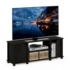 Meuble TV avec étagères ouvertes et 2 portes d'armoire – Chêne français et noir / Espresso et noir, Bois composite moderne, 1 à 2 utilisateurs