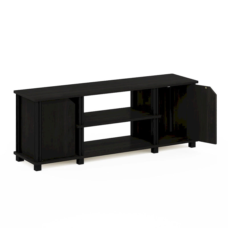 Meuble TV avec étagères ouvertes et 2 portes d'armoire – Chêne français et noir / Espresso et noir, Bois composite moderne, 1 à 2 utilisateurs