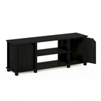 Meuble TV avec étagères ouvertes et 2 portes d'armoire – Chêne français et noir / Espresso et noir, Bois composite moderne, 1 à 2 utilisateurs