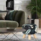 Repose-pieds rond en velours ottoman – Floral, Rembourrage moderne en mousse et pieds en bois massif, Utilisateur unique