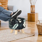 Repose-pieds rond en velours ottoman – Floral, Rembourrage moderne en mousse et pieds en bois massif, Utilisateur unique