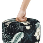Repose-pieds rond en velours ottoman – Floral, Rembourrage moderne en mousse et pieds en bois massif, Utilisateur unique