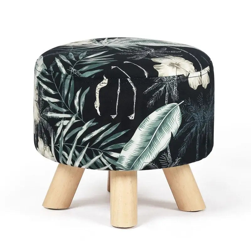 Repose-pieds rond en velours ottoman – Floral, Rembourrage moderne en mousse et pieds en bois massif, Utilisateur unique