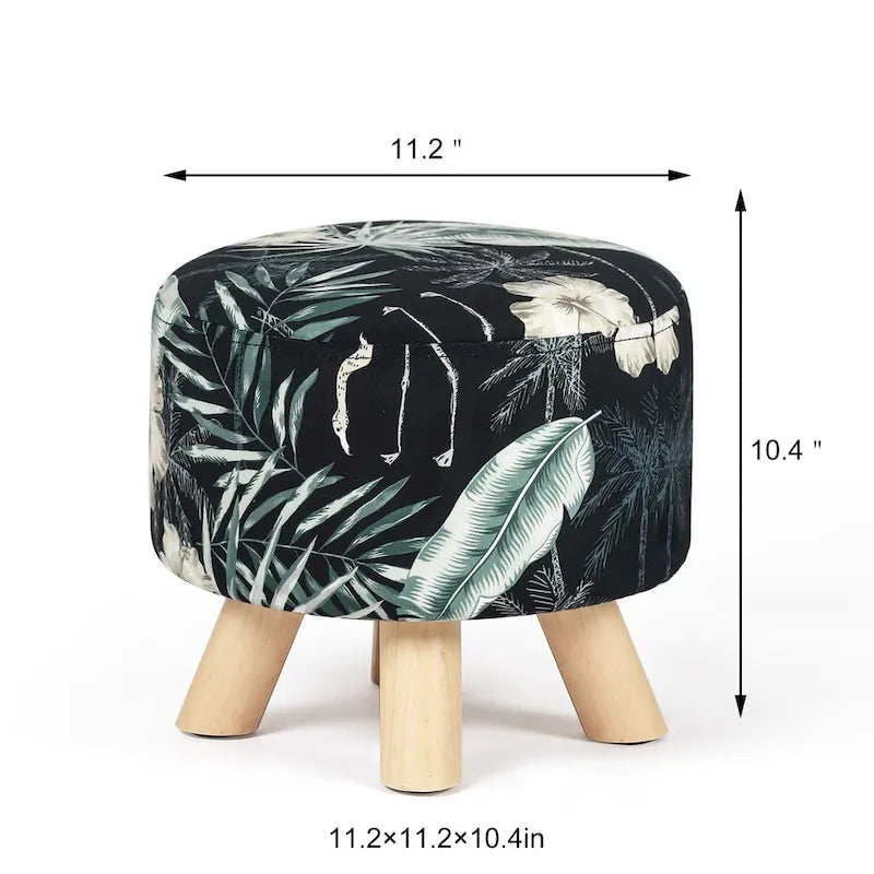 Repose-pieds rond en velours ottoman – Floral, Rembourrage moderne en mousse et pieds en bois massif, Utilisateur unique